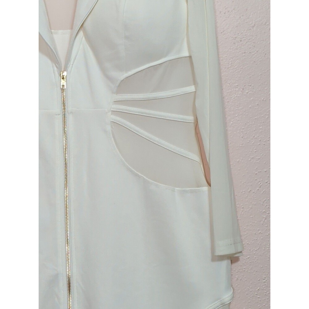 Curvy Sense Blazer Bodycon Dress Womens 2XL Ivory Sheer Mesh Cutout Zip Sexy - Picture 7 of 14